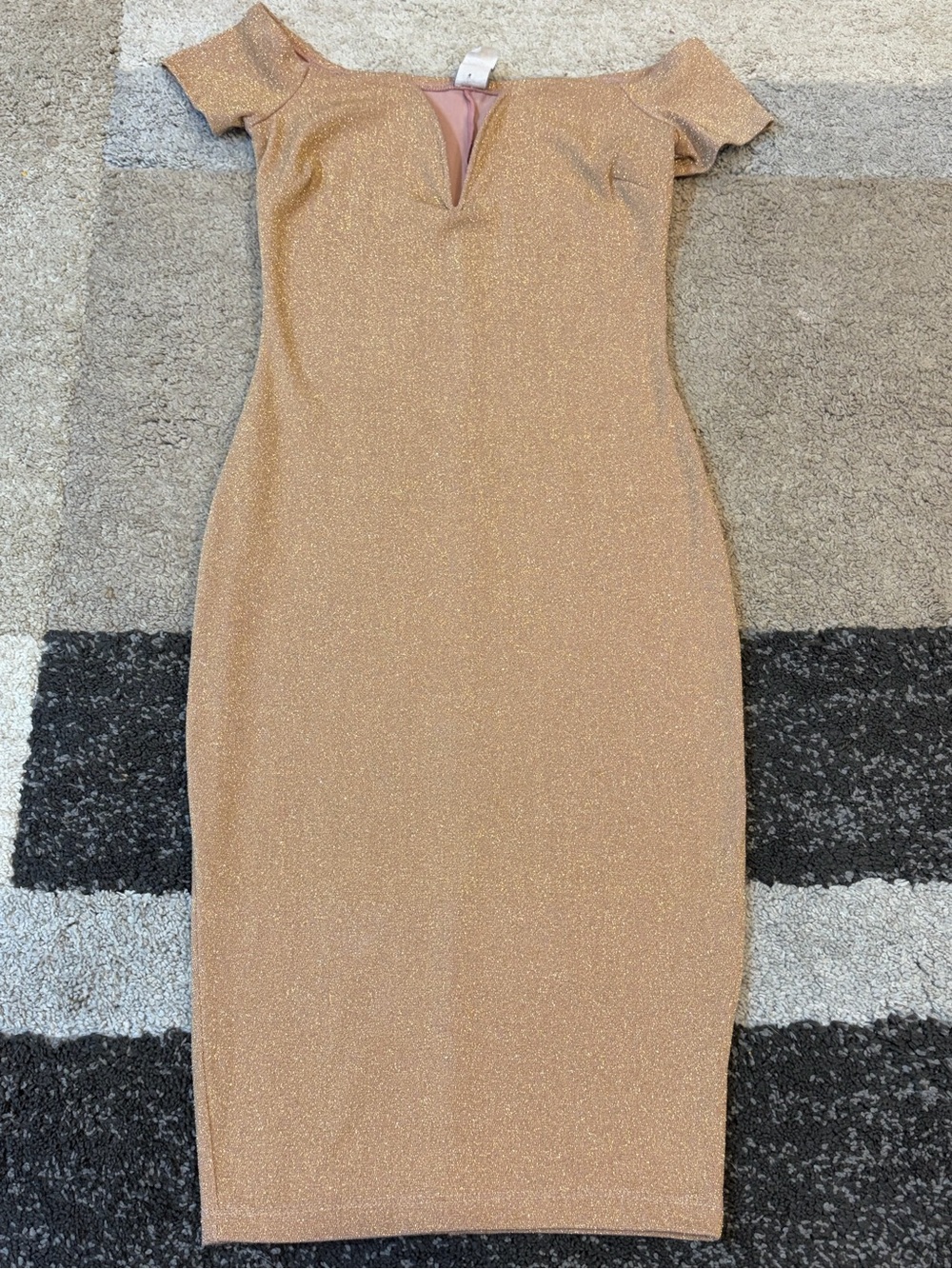 Privy Gold Glitter Midi Dress with Sweetheart Notch - Small